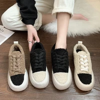 spring new style flat shoes sports shoes imitation fur color matching casual shoes womens single shoes