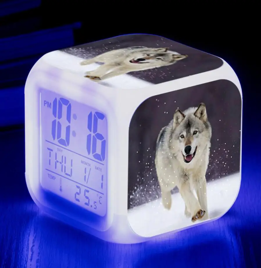 

Animal wolf colorful color Changing creative new Cartoon toys Bed side Digital Clock Desk Wake Up Light alarm clock