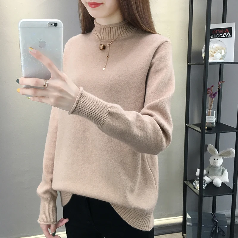 Женский вязаный свитер с длинным рукавом TIGENA водолазка свободный джемпер для