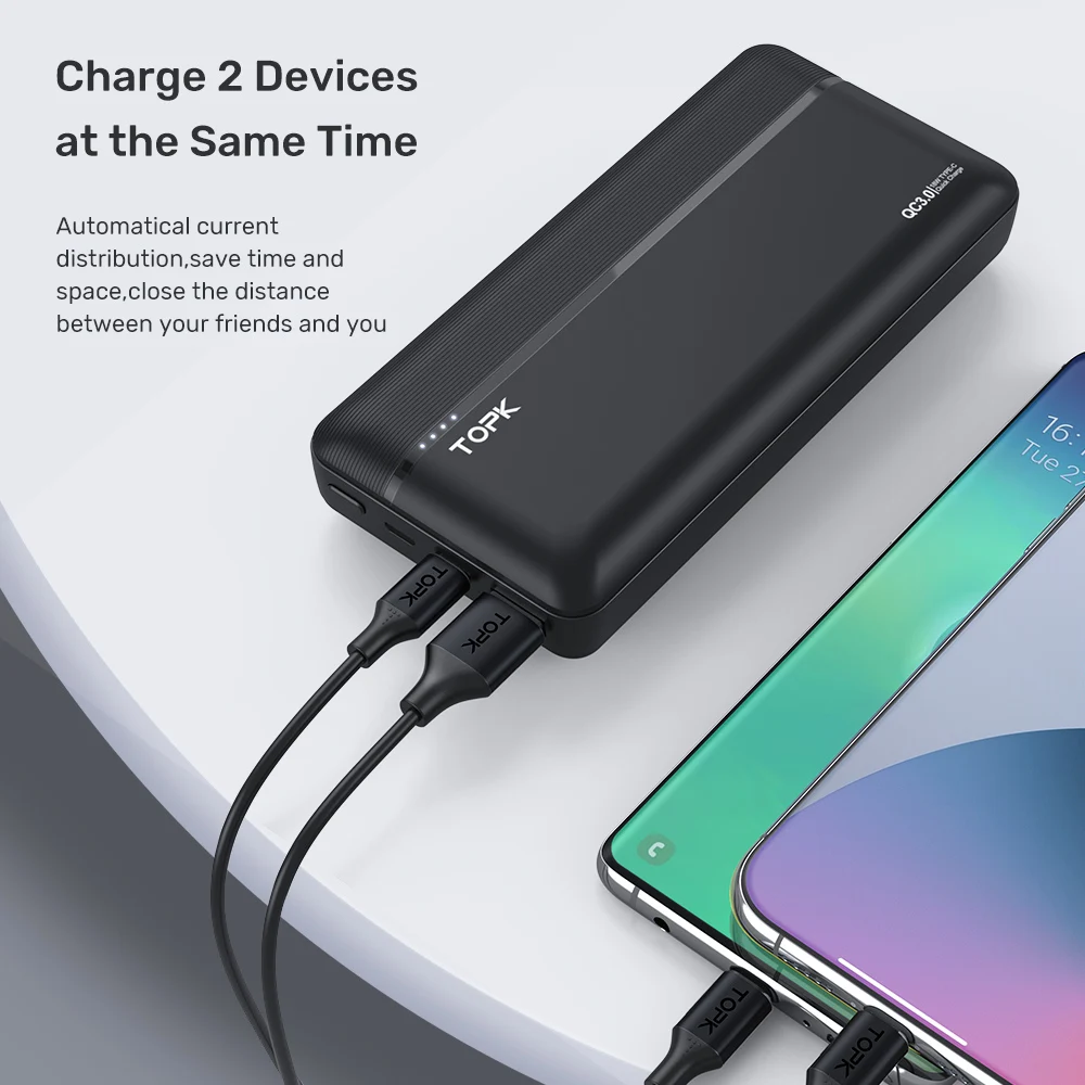 TOPK I2015P 18 Вт PD Power Bank 20000 мАч быстрое зарядное устройство для телефона LED