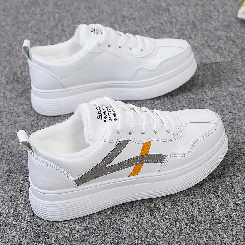 

2020 Plush Fashion Sneakers Women Warm Vulcanized Shoes Lace Up PU Leather Winter Sneakers Casual Shoes Woman Snow Botas Shoes