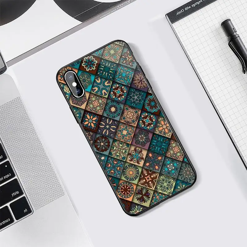 

COLORFUL MANDALA aesthetics funda cover coque Phone Case Tempered glass For iphone 5C 6 6S 7 8 plus X XS XR 11 PRO MAX