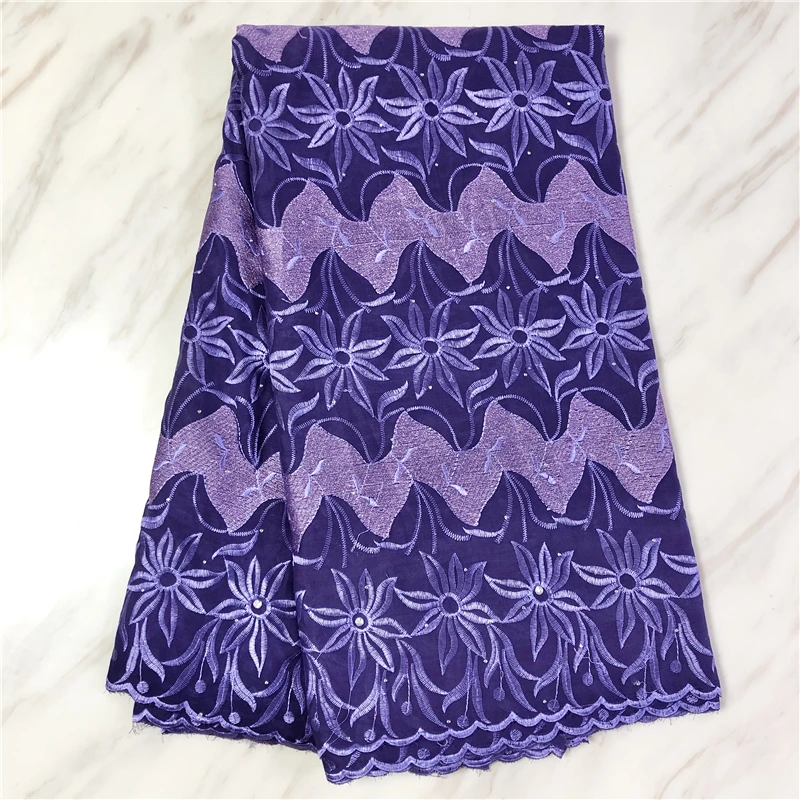 

New hot 5yards 100% Cotton Lace Fabric With Eyelet Embroidery sky blue Nigerian Swiss Voile Lace fabric for Party FP82