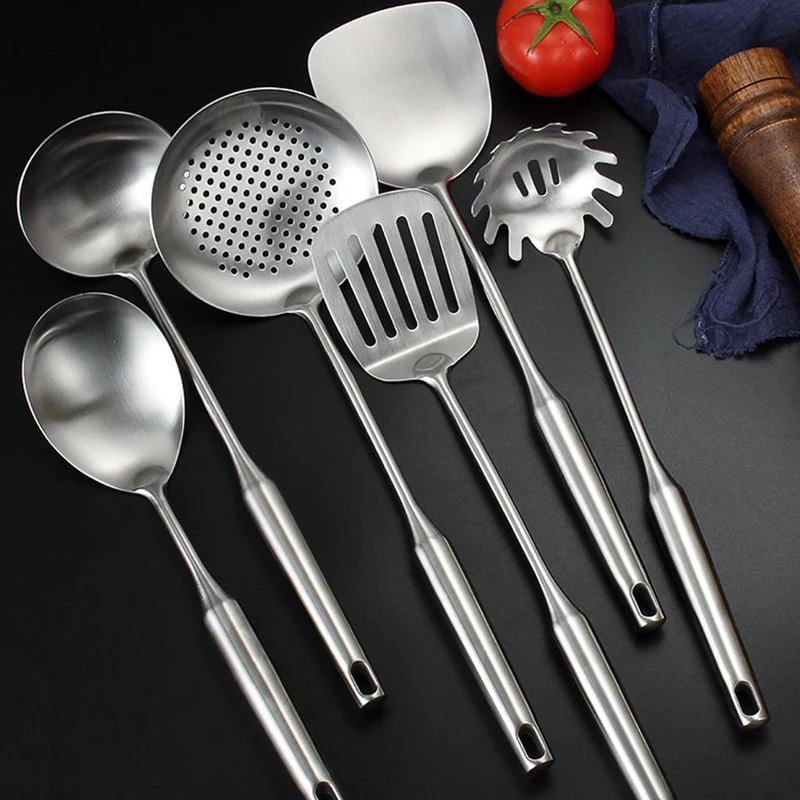 

1Pc Kitchen Cooking Tools-Stainless Steel Spatula Soup Spoon Large Colander Scooped Hollow Handle Cooking Shovel Kitchen Cooking