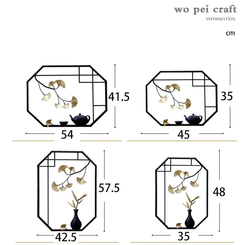 

Chinese Room Wall Decoration Ginkgo Biloba Simulation Teapot Vase Hanging Ornaments Iron Backdrop Display Vintage Home Decor