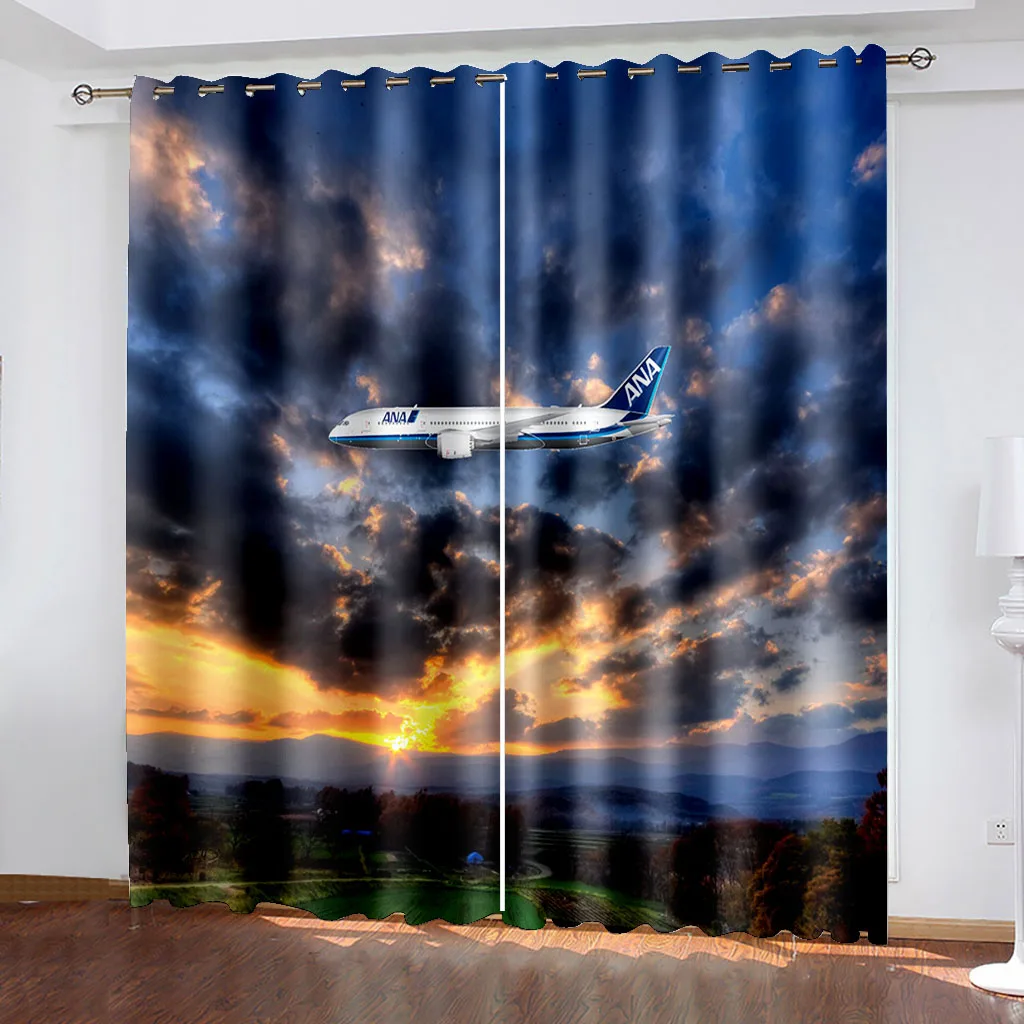 

Living Room Blackout Curtains Blue Sky Airplane Window Curtains for Bedroom Thermal Insulated Room Darkening Curtains(2 Panels)