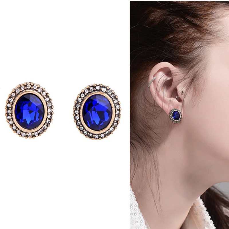 Простые синие серьги-гвоздики элегантные OL новые дизайнерские Стеклянные