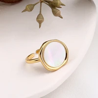 korean design geometric circular ring contracted ins personality cold wind white shell opening ring wedding party women jewelry