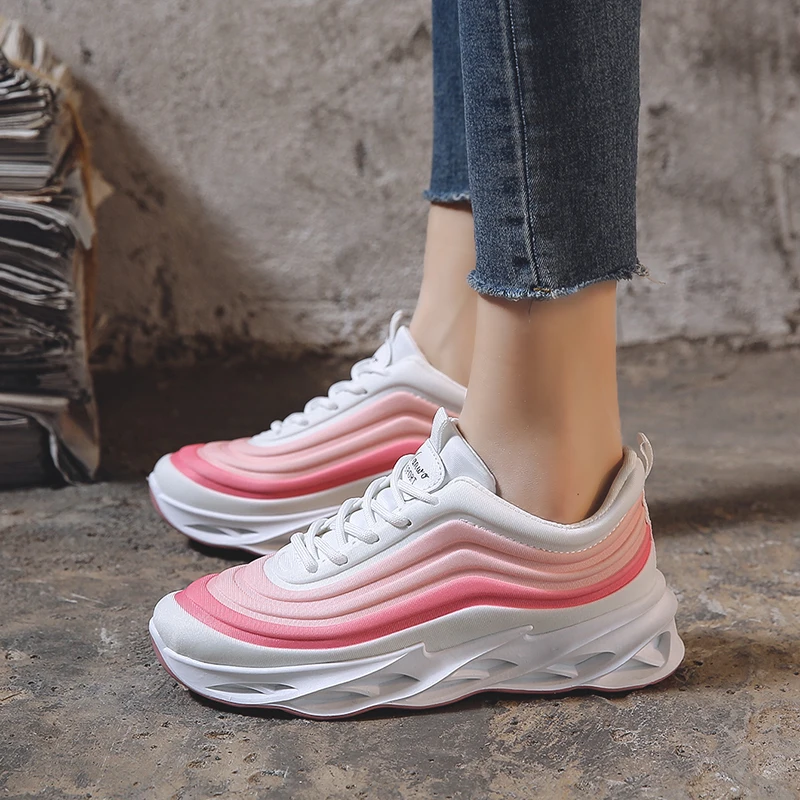 Hot Sneakers Women Sport Shoes Lace-Up Beginner Rubber Mesh Breathable Running Wear-resistant Round Cross Straps Flat Shoe | Спорт и