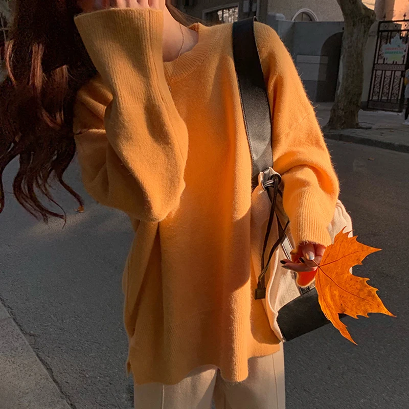 BGTEEVER Loose O-neck Women Sweaters Side-split Knitted Pullovers Female Winter Soft Knitting Jumpers Tops 2019 pull femme |