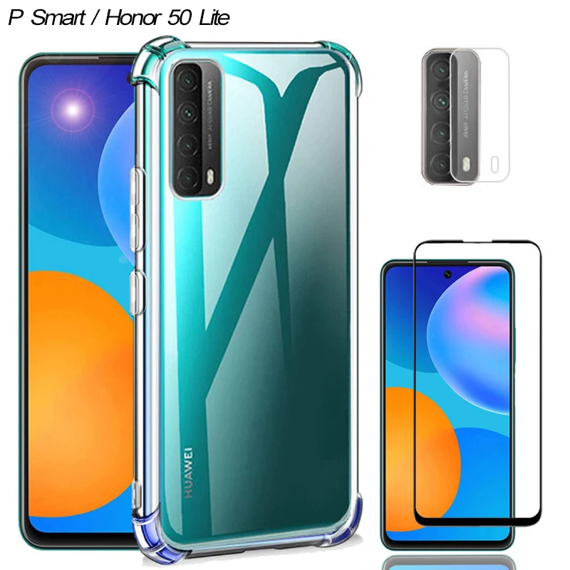 

Honor 50 lite Case + Glass for P Smart 2021 Silicone Cases P Smart 2019 2020 Huawei Honor 50 lite Phone Cover P Smart 2021 Case