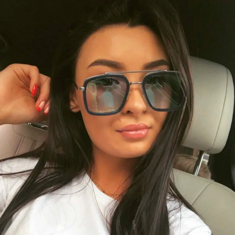 

2021 Tony Stark Sunglasses Iron Men Sun Glasses Rectangle Vintage transparent trendy sun glasses metal frame sunglasses sunshade