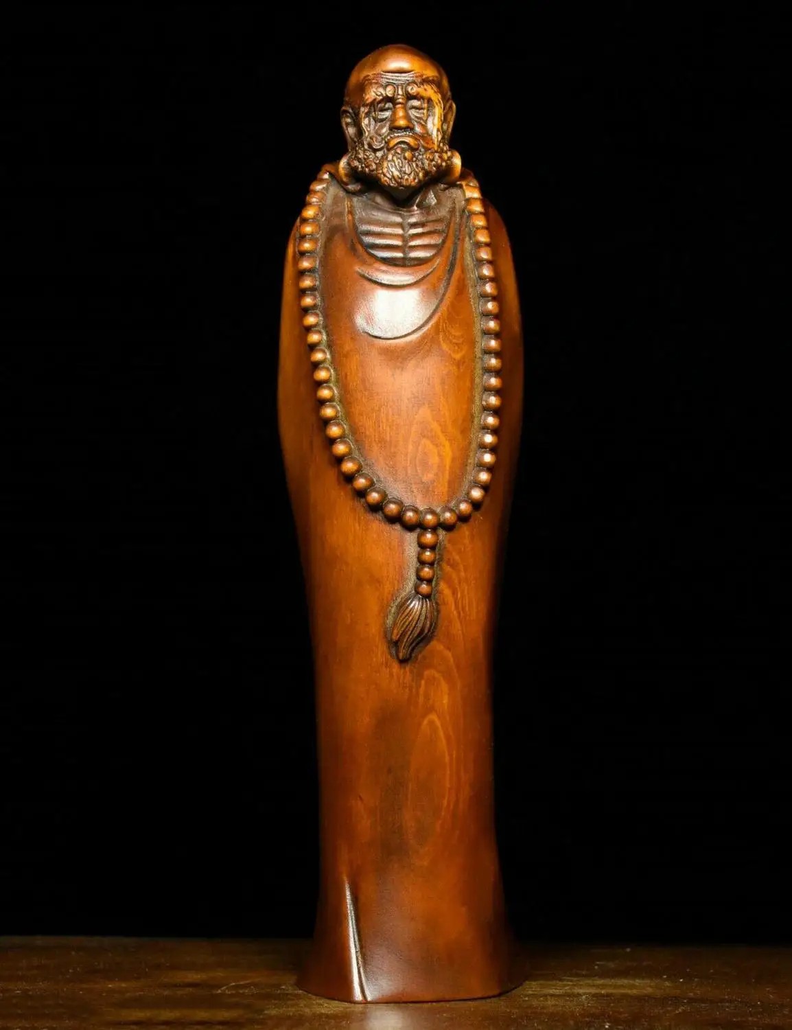 

wedding decoration 7" Old Chinese Boxwood Wood Carved Arhat Damo Bodhidharma Dharma Buddha Statue