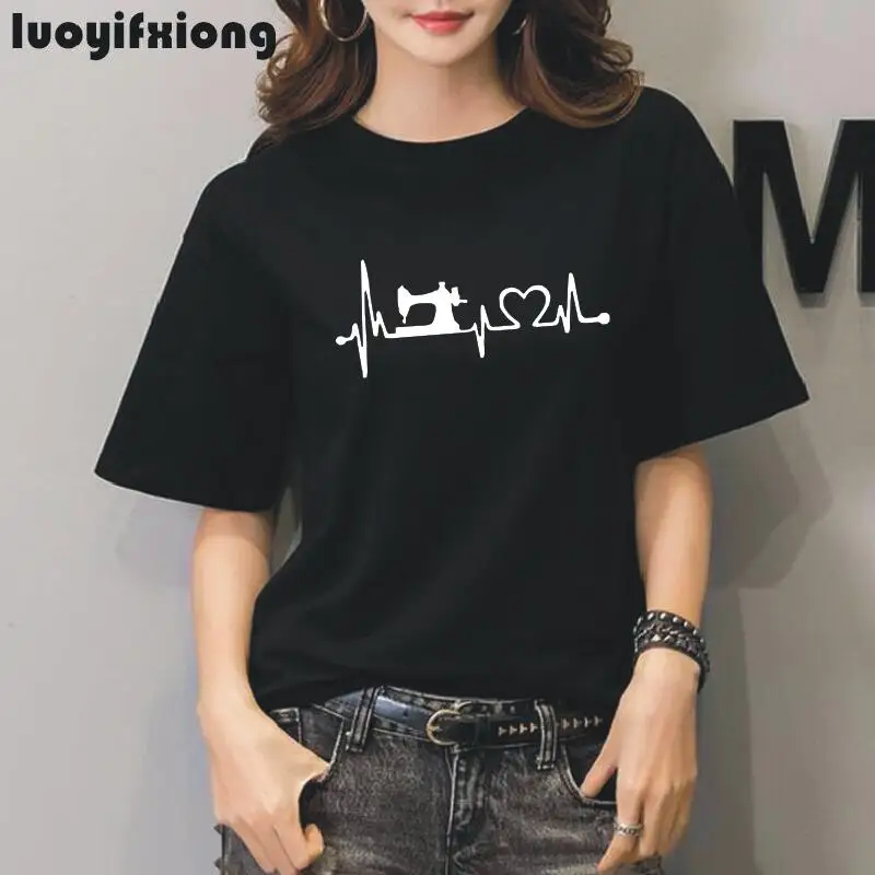 Hipster швейная машинка &quotкардиограмма сердца печати для женщин футболки летняя