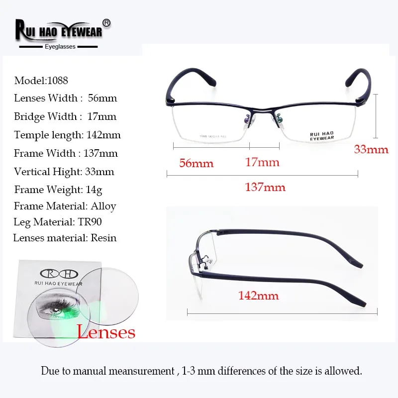 Half Rimless Glasses Frame Customzie Recipe Lenses Optical Myopia Progressive Prescription Eyeglasses Spectacles1088 |