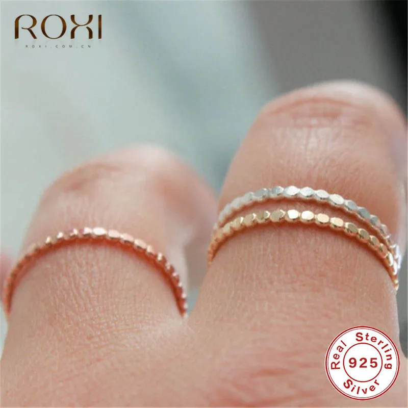 ROXI 925 Sterling Silver Rings for Women Slim Stacking Beaded Rings Wedding Band Eternity Stacking Ring Finger Jewelry Girl Gift