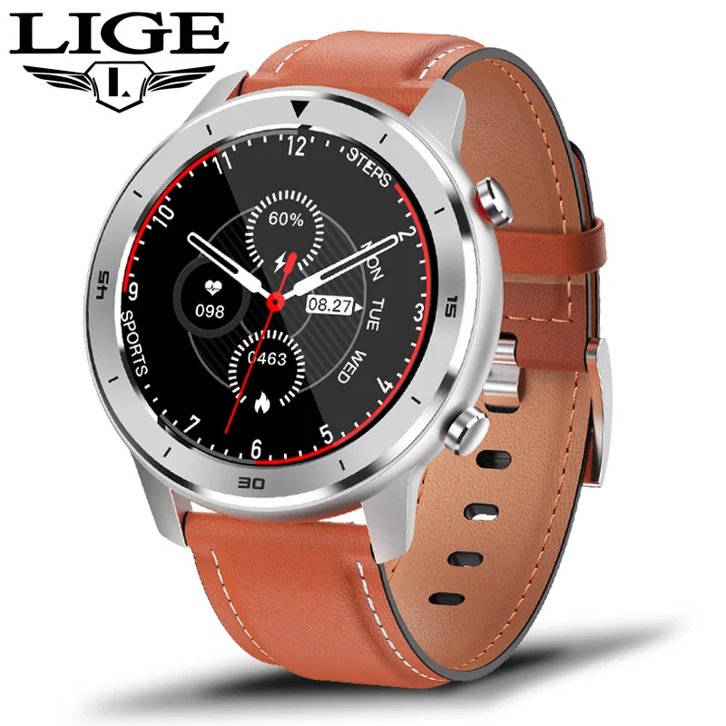 Orange Reloj inteligente LIGE, водонепроницаемые Смарт-часы для мужчин, монитор сердечного ритма, кровяного давления, полный сенсорный экран, музыкальный контроль, умные часы - Цвет: Orange