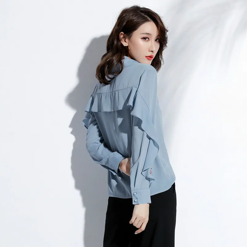 Весенний женский офисный Топ OL с длинным рукавом и оборками шикарный кардиган