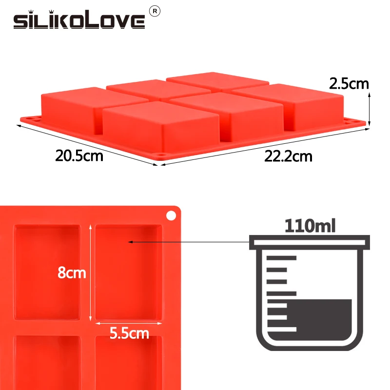Силиконовая форма SILIKOLOVE для мыла 6 ячеек 3D Прямоугольная сделай сам ручной