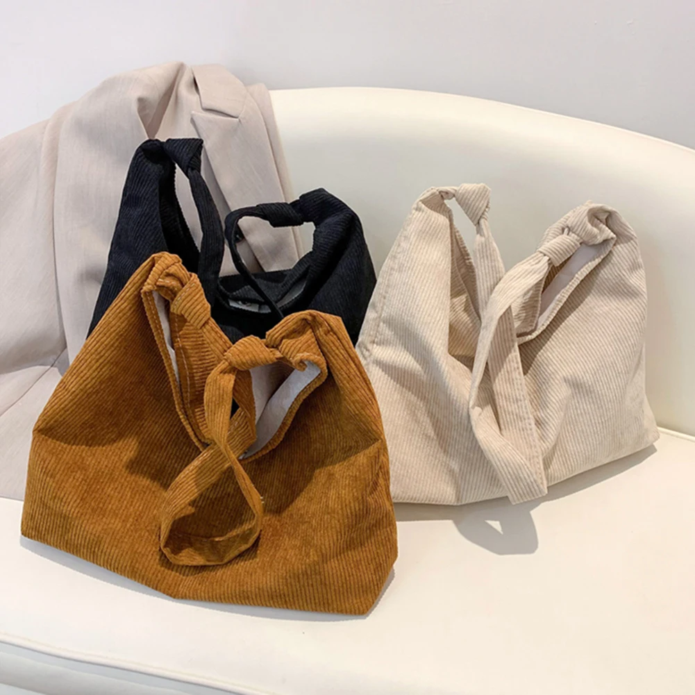 

Women Shoulder Bags Chic Ladies Solid Color Handbags Women Retro Corduroy Bags Vintage High Capacity Top-Handle Bag