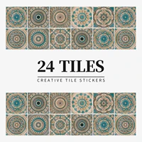 24pcs mandala retro pattern glossy tiles sticker transfers cover for kitchen bathroom tables hard wearing wall decals waterproof