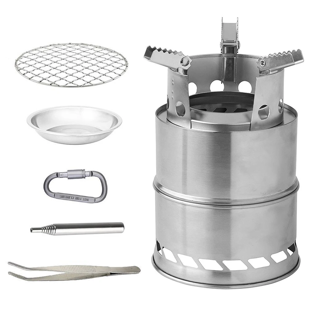 

Camping Stove Outdoor Cooking Set Cookware Portable Foldable Handle Windproof Wood Stove Alcohol Stove Camping Equipment