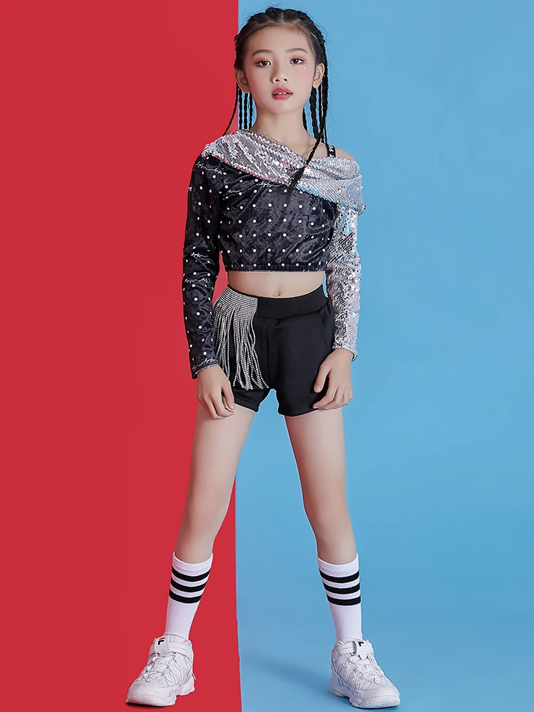 

Jazz Dance Costumes Girls Shining Street Dance Sequins Clothing For Girl Modern Dance Costumes Children Hip Hop Dance Costumes