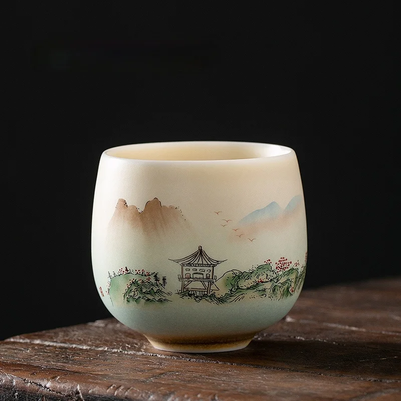 

80ml Traditional chinese retro style Hand Painted Ceramic teacup Chinese Suet jade porcelain cups
