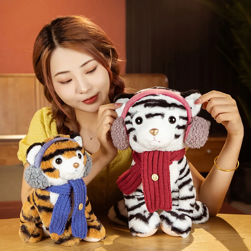 

30/40cm Lovely Soft Tiger Wear Scarf Plush Toys Kawaii Mascot Dolls Stuffed Animal Pillow for Kids Baby Birthday Decor Gifts