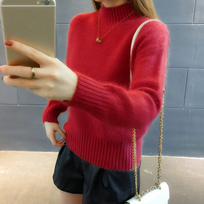 Кашемировый свитер для женщин белый зимний шерстяной мохеровый бархатный