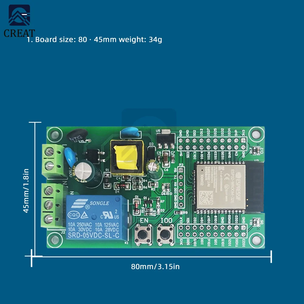 ESP32 Single Relay Development Board relay module WiFi for Bluetooth AC90-250V ESP32-WROOM-32E | Integrated Circuits
