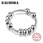 BALMORA 100% Серебро 925 пробы, антитревожное серебряные кольца с бусинами для женщин и девушек, винтажный Спиннер, укладываемое кольцо, ювелирные изделия в подарок