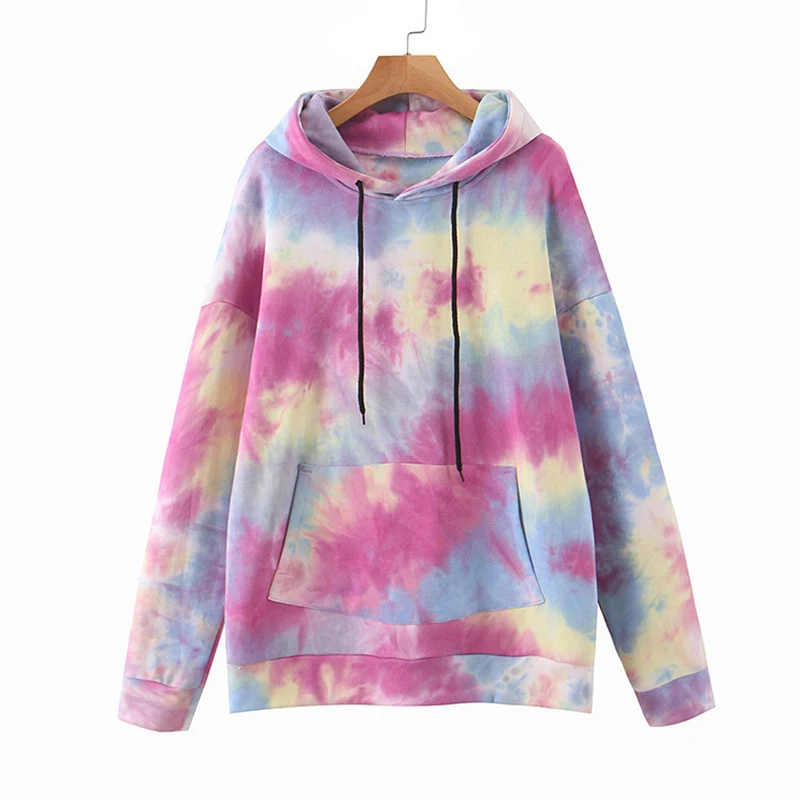 

Autumn Tie-dye Print Gradient Hoodie Plus Velvet Thicken Warm Sweatshirt Women Winter Casual Loose Sweatshirt Plus Size Hoodies