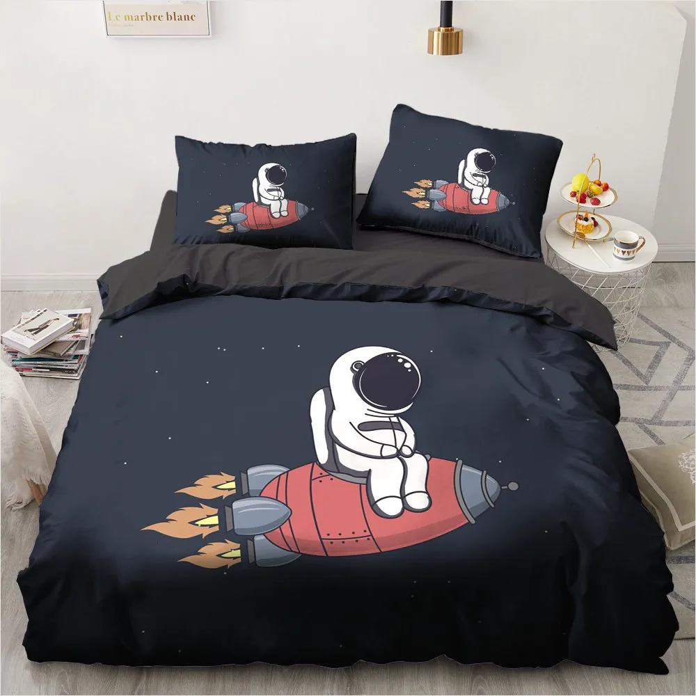 

3D Custom Design Cartoon Quilt Cover Sets Space Comforther Covers Pillow Coverss King Queen Full Twin Size Black Bedclothes