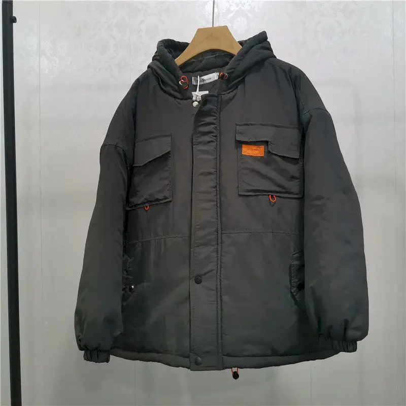 

Мужская Черная уличная одежда, зимние куртки, пальто 2021, Мужская Корейская куртка-пуховик с капюшоном, Мужская парка в стиле Харадзюку с кар...