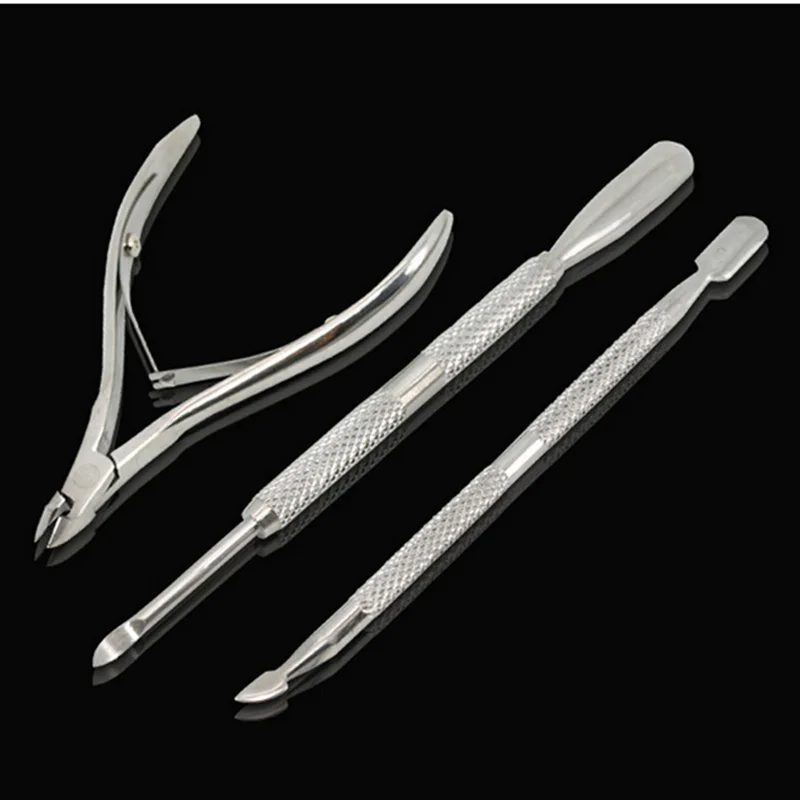 

3 Pcs Stainless Steel Nail Cuticle Scissor Spoon Pusher Remover Nail Cutter Clipper Nipper Home Use Pedicure Foot Care Tool Set