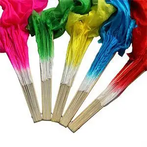 1PCS Pretty Hand Made Belly Dancing Fans Tools Beautiful Simulation Bamboo Long Veils Fans Red Rose Green Yellow Blue