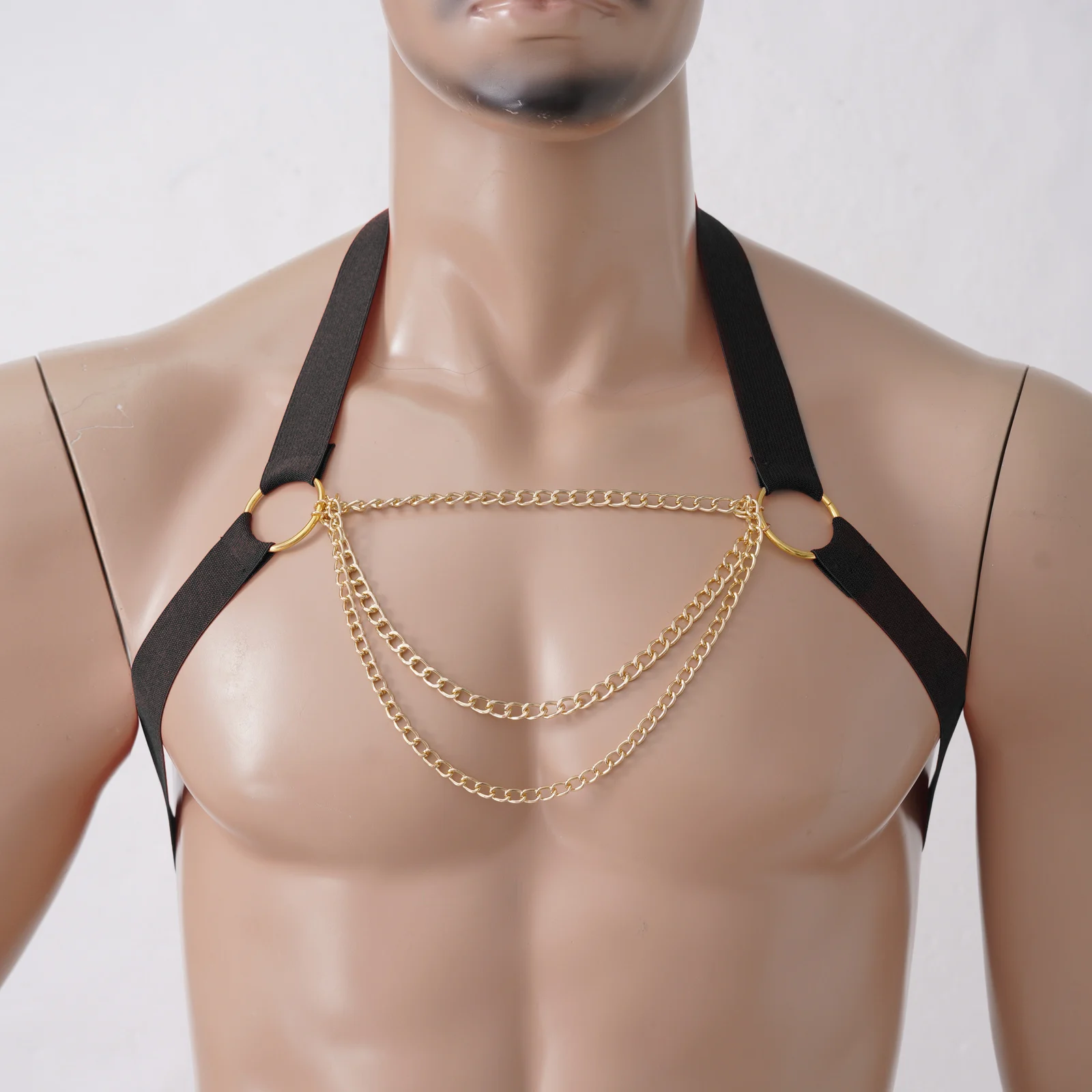 

Man Elastic Shoulder Chest Harness Lingerie Erotic Gay Firlting Chains Sexy Body Bondage Harness Belt Strap Punk Rave Costumes