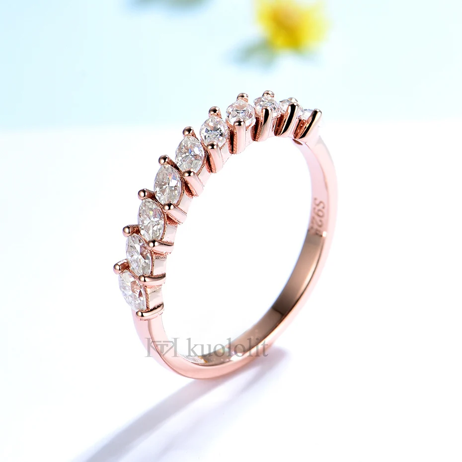 Куолит пуре18к 14 к розовое золото маркиза Moissanite кольцо для женщин Пасьянс