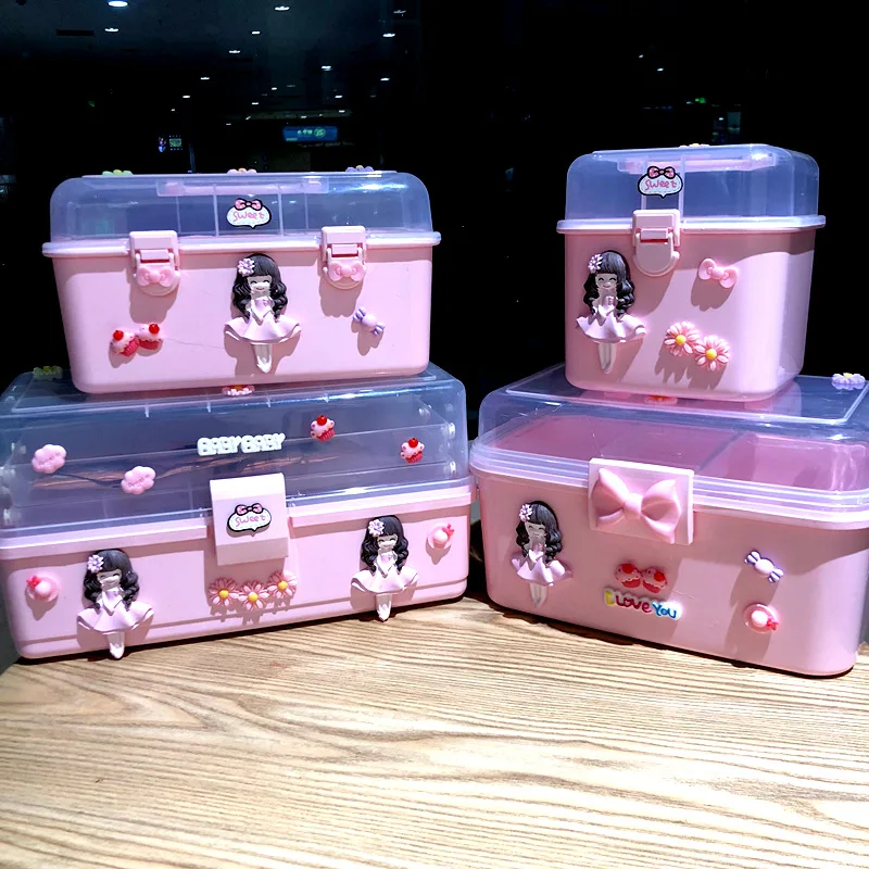 

Children's Hair Accessories Storage Box, Girl Accessories, Head Rope Doll Dress Up Storage Box, Cute Pink Plastic Finishing