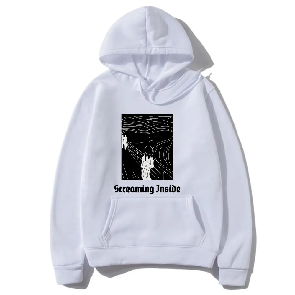 

Screaming Inside with Scream Print Hoodie Men Women Funny Sweatshirt Fashion Creativity Streetwear Mens Hip Hop Style Sweatshirt