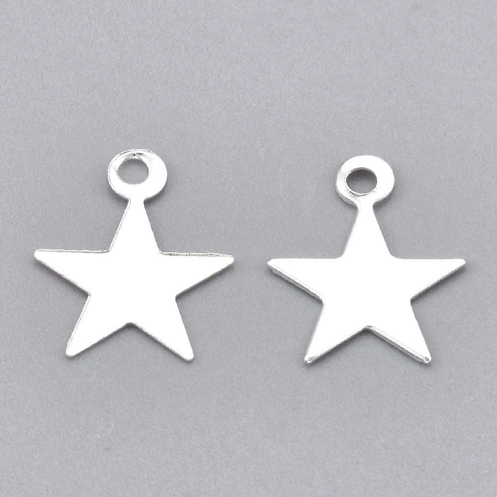 

200pcs Iron Charms Nickel Free Star Silver Color Plated pendants For DIY Jewelry Making 10x8x0.5mm, Hole: 1mm