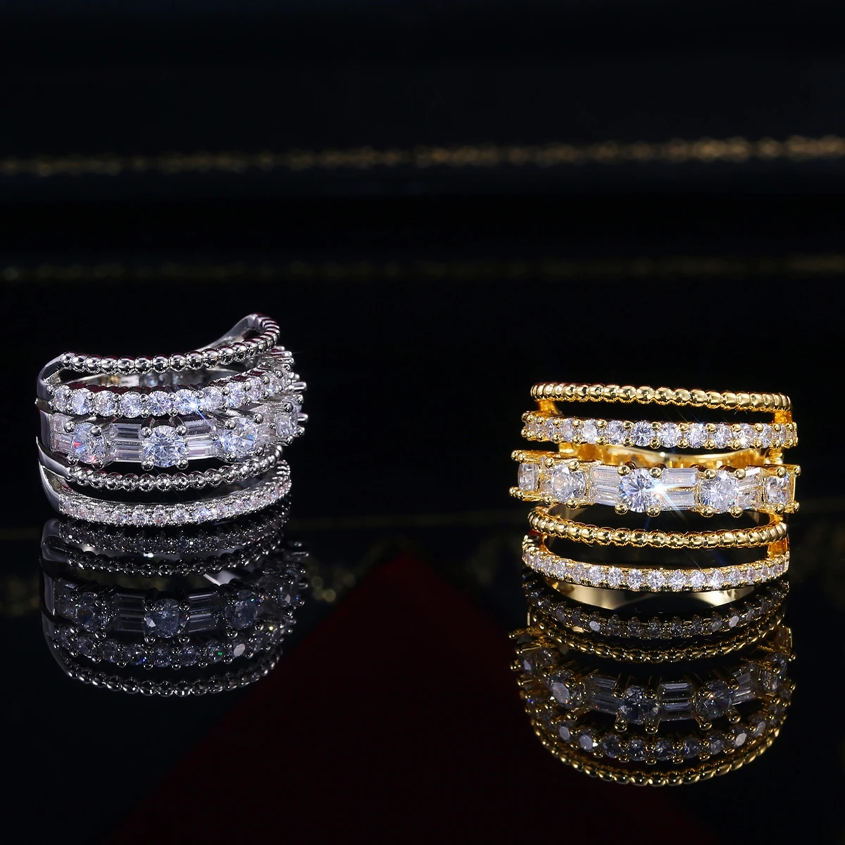 Роскошные женские свадебные кольца CAOSHI с многослойным блестящим кубическим цирконием, благородный темпераментный аксессуар, оптовая продажа