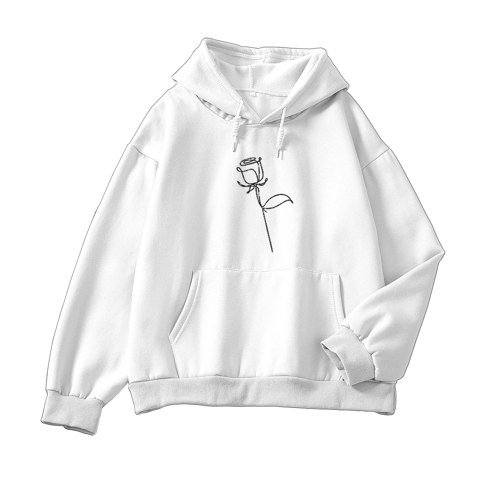 

Autumn Winter Streetwear Rose Flower Printing Cotton Hoodies Pullovers Fashion Harajuku Winter Hoodie Women Loose Sweatshirt