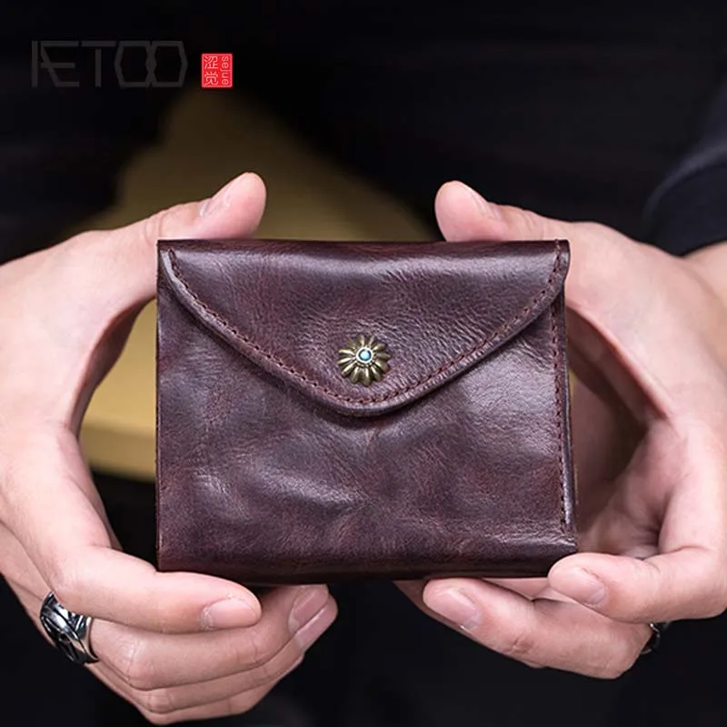

AETOO короткий кошелек ручной работы из чистой воловьей кожи в стиле ретро компактный кожаный мини-кошелек с зажимом для молодежи