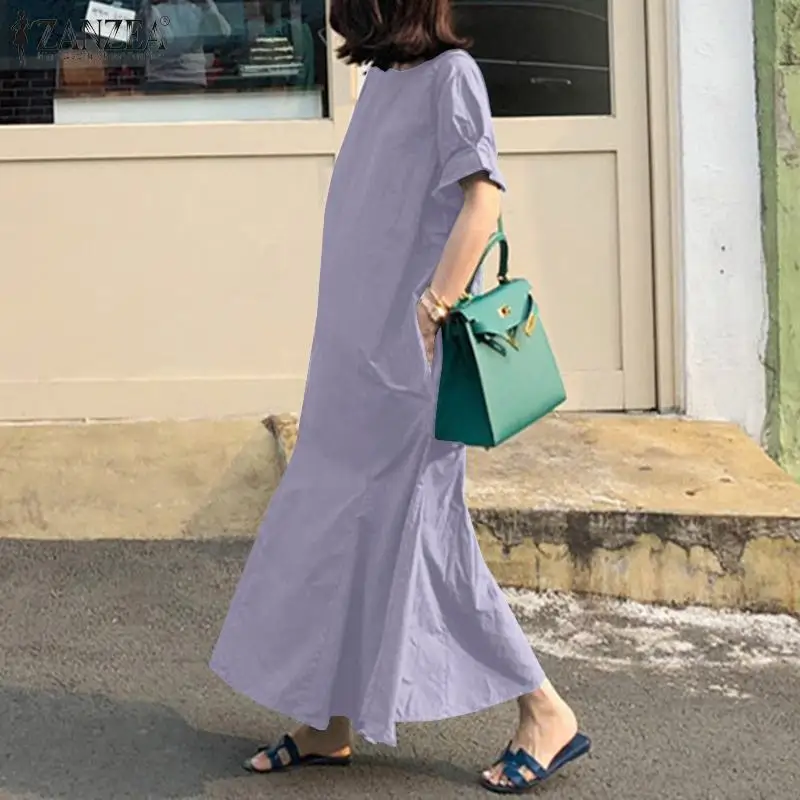 Летний сарафан для женщин от ZANZEA повседневное однотонное хлопковое льняное