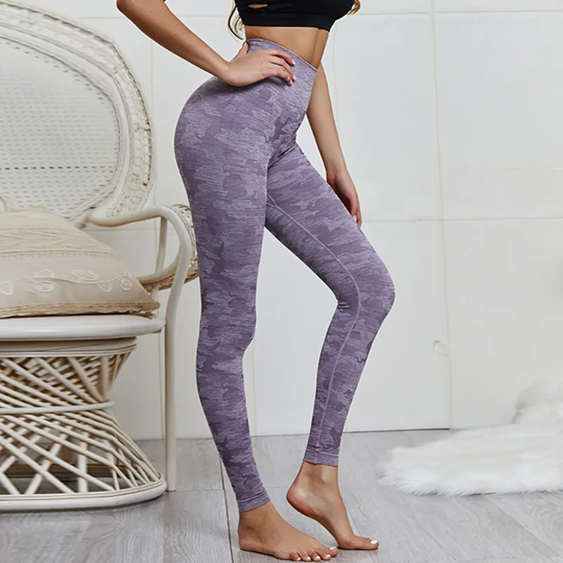 Light Purple Новые женские камуфляжные бесшовные леггинсы с высокой талией спортивные штаны йога женщины пуш-ап Спортивные Фитнес Леггинсы спортзал Леггинсы для йоги - Цвет: Light Purple