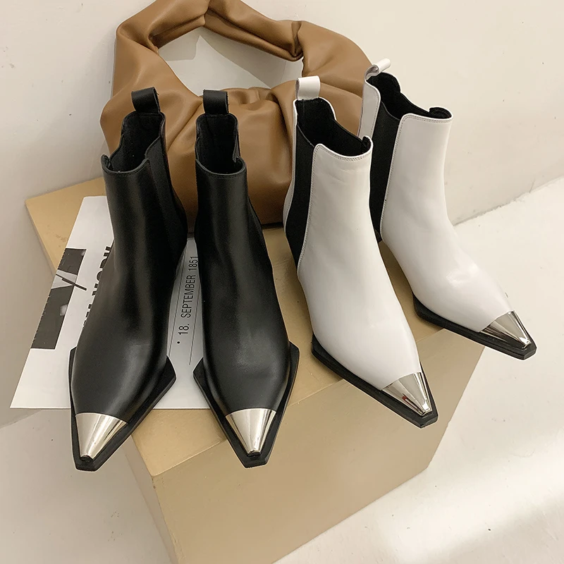 

Rimocy Pointed Toe Ankle Boots Women Autumn Loose Comfortable Med Heels Casual Boots Woman Fashion Black Beige Short Boots 2021
