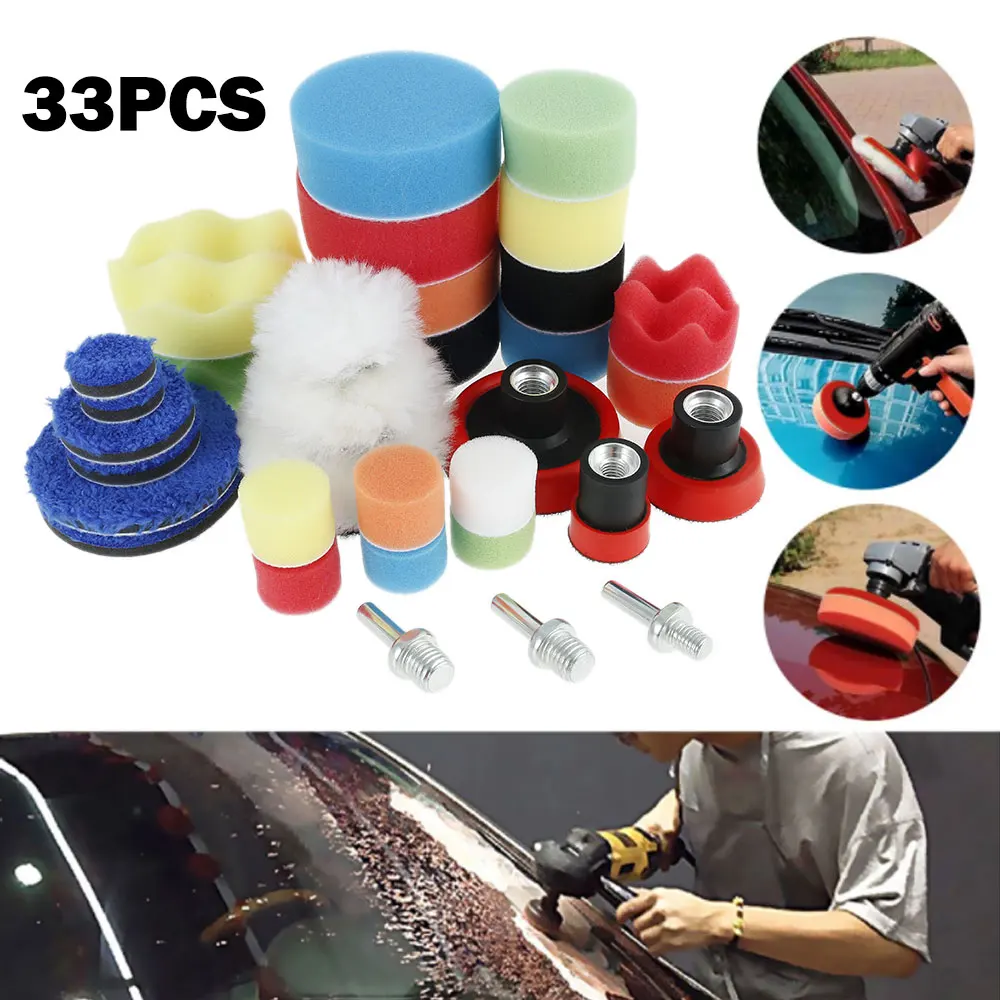 

Sponge Foam Buffing Pads Kit Wool Buffer Pad M14 Drill Adapter Car Care Polisher Attachment for Sanding Waxing Polishing Sealing