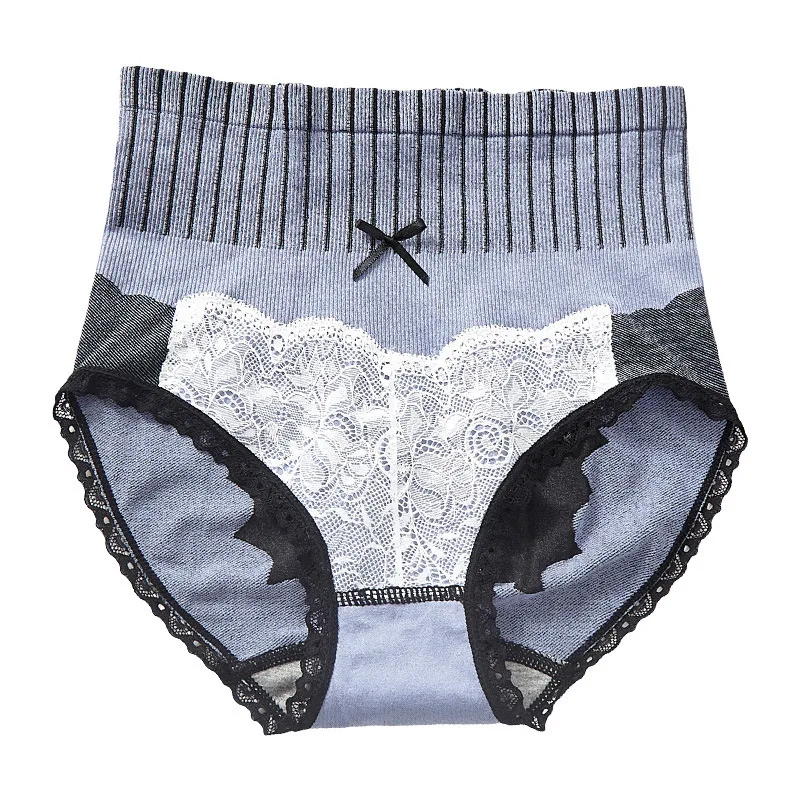 

High waist Pure cotton Abdomen Panties Women's Hip lift Lace flower side Briefs Female fashion Panties